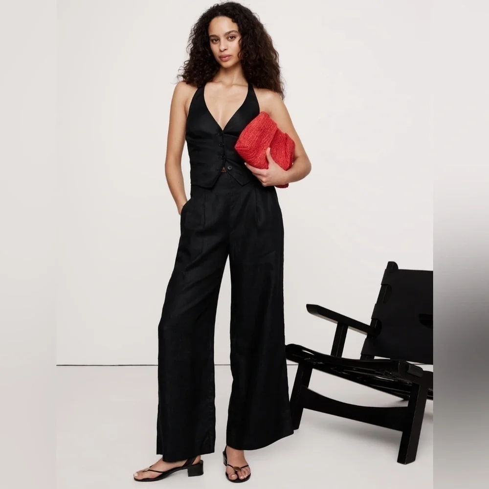 NEW! Banana Republic High-Rise Linen Wide-Leg Pant - 713500 🖥️8️⃣